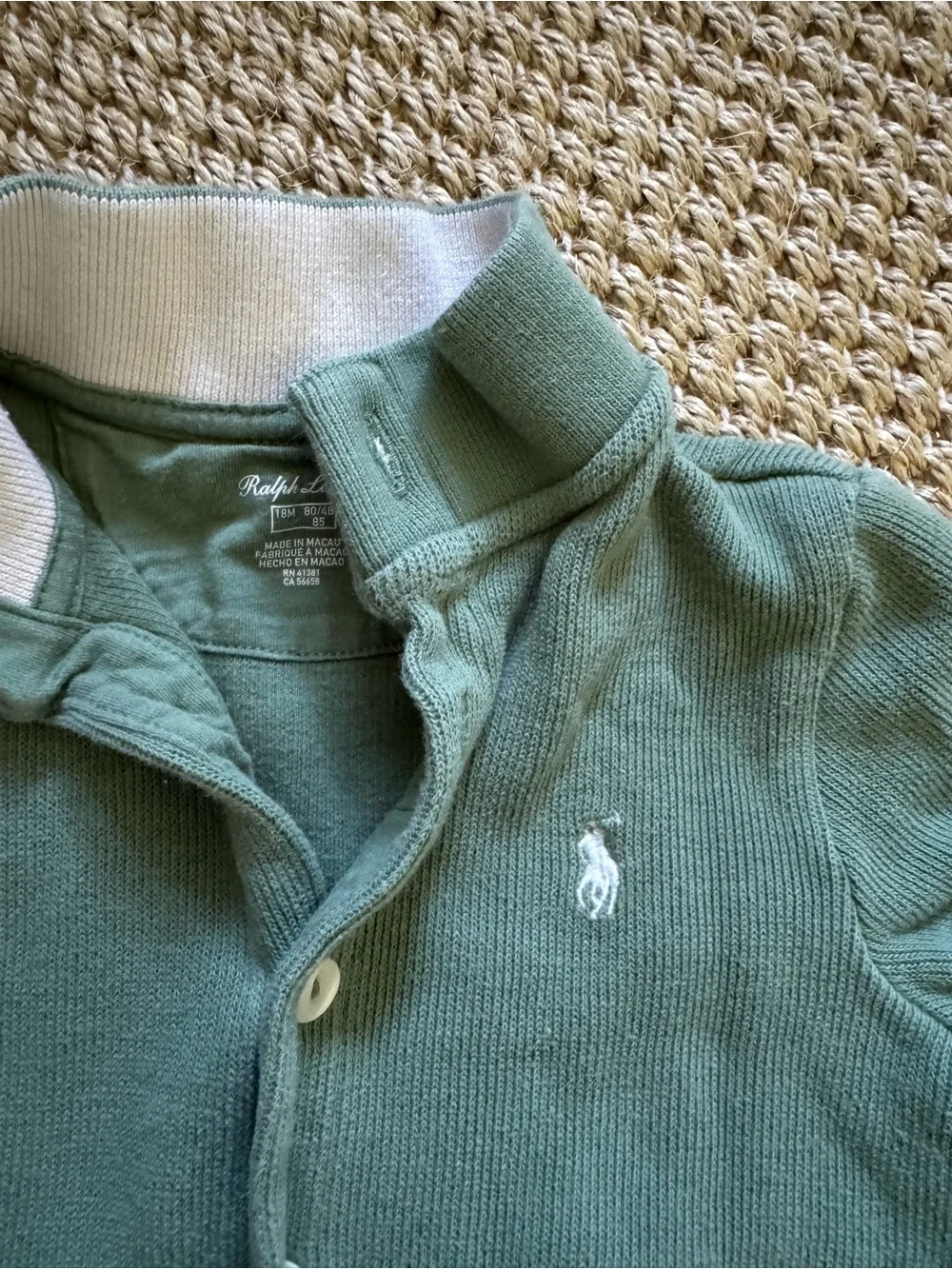 Ralph Lauren Olive Green Long-Sleeve Baby One-Piece